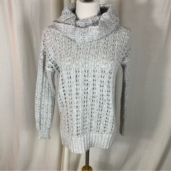 Nine West Women’s Medium Cowl Neck‎ Open Knit Sweater Gray - Picture 1 of 13